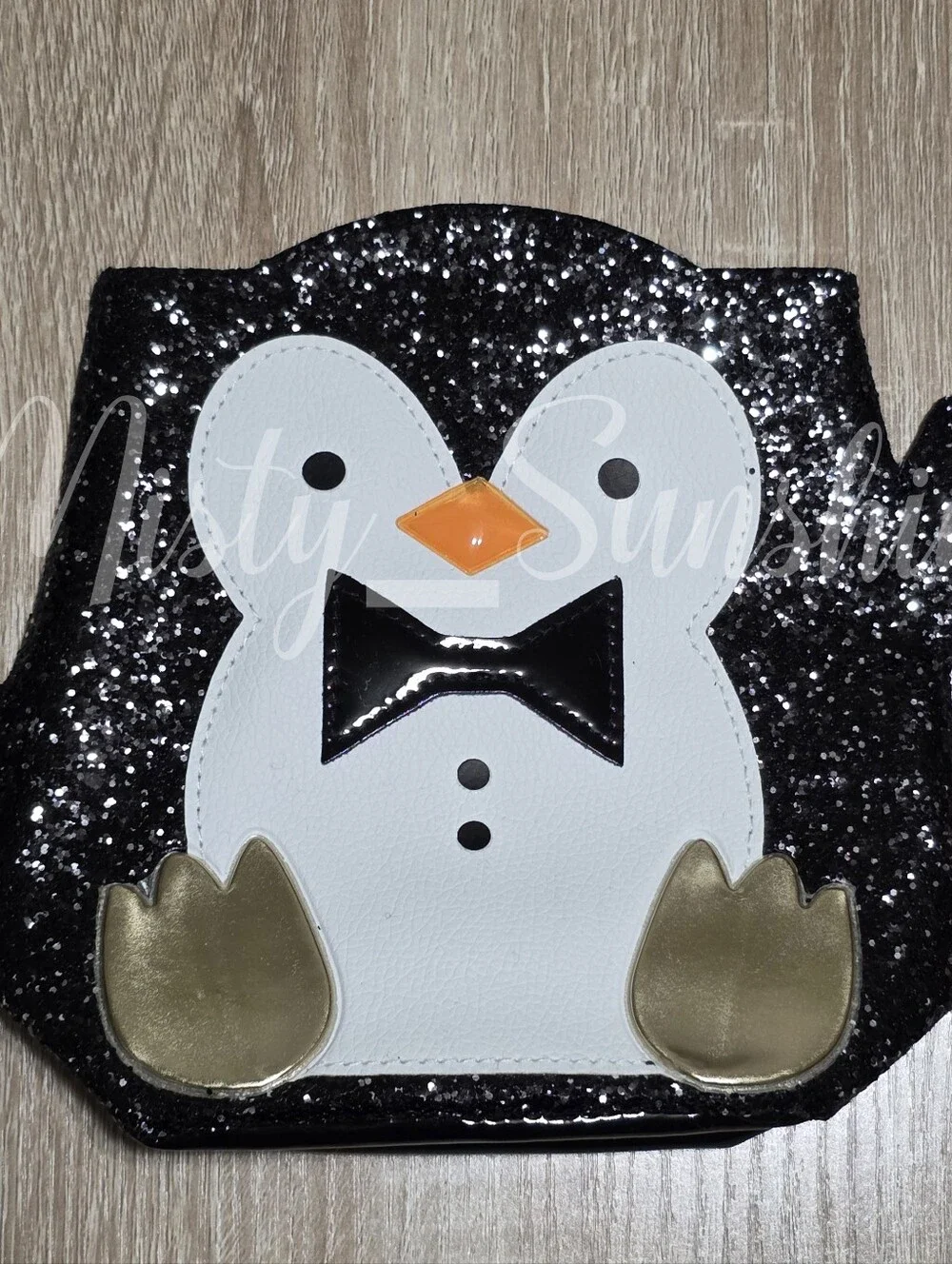 Bath & Body Works Black Glitter Penguin Mini Gift Bag with White & Gold Accents